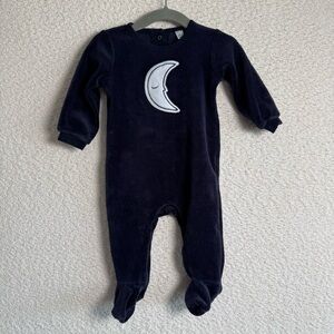 Petit Lem Baby Goodnight Embroidered Velour Navy Moon‎ Footed Sleeper 6 months